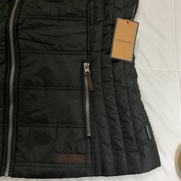 GH Bass Co Womens Puffer Vest Faux Fur Collar Quilted Zip Front Herringbone - Picture 5 of 9